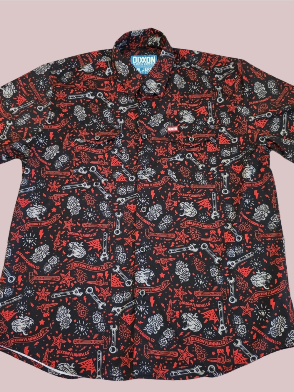 DIXXON Black and Red Short-Sleeve Button-Up Graphic Shirt